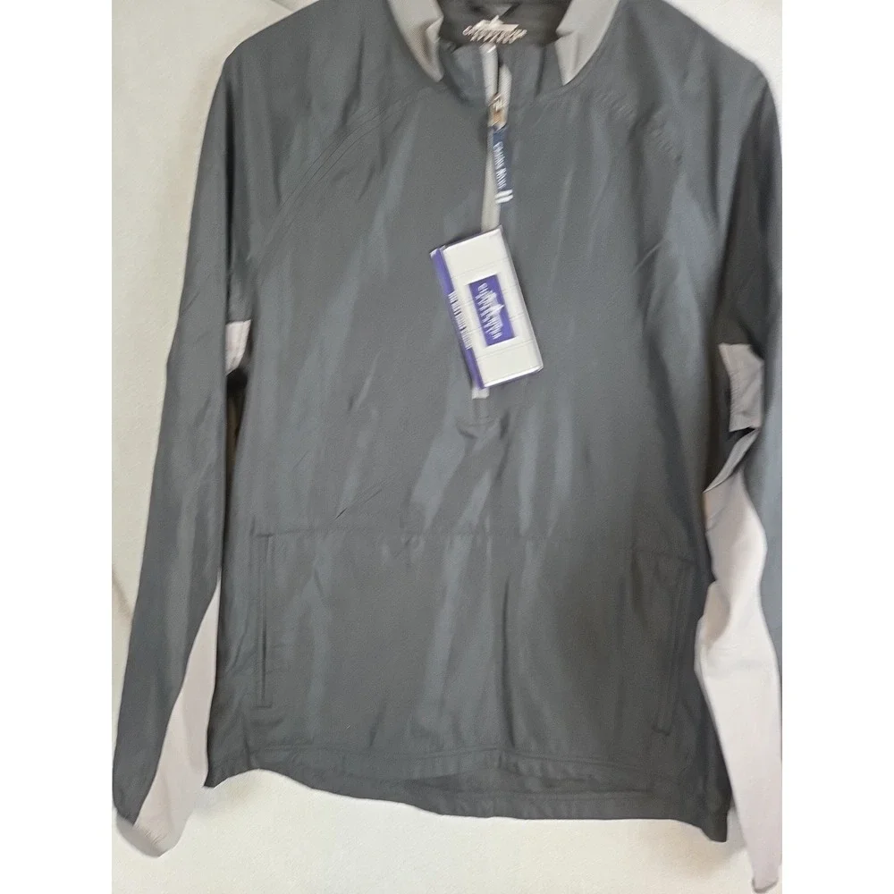 Charles River Mens M Golf Jacket Bunker Windshirt Black Gray‎ Zip Pullover NEW